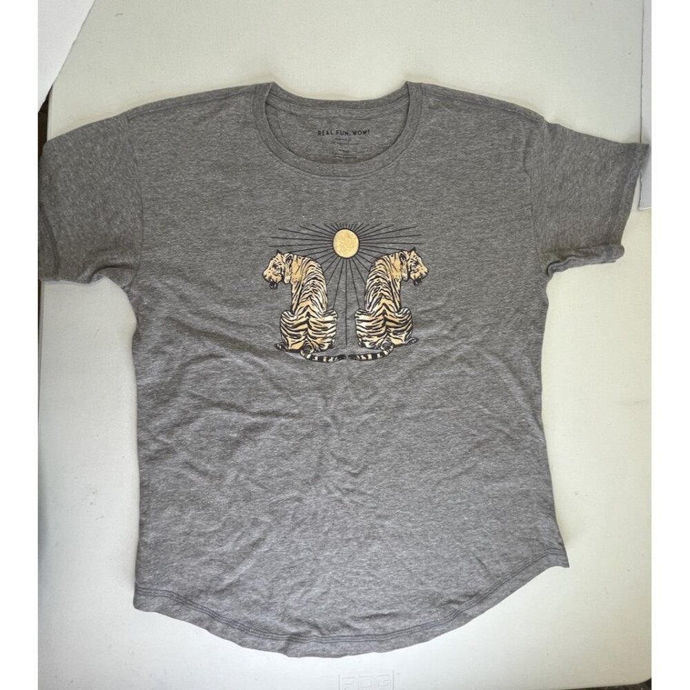 Real Fun Wow! X Anthropologie Collab - Tiger T-Shirt X-Small XS Heather Gray